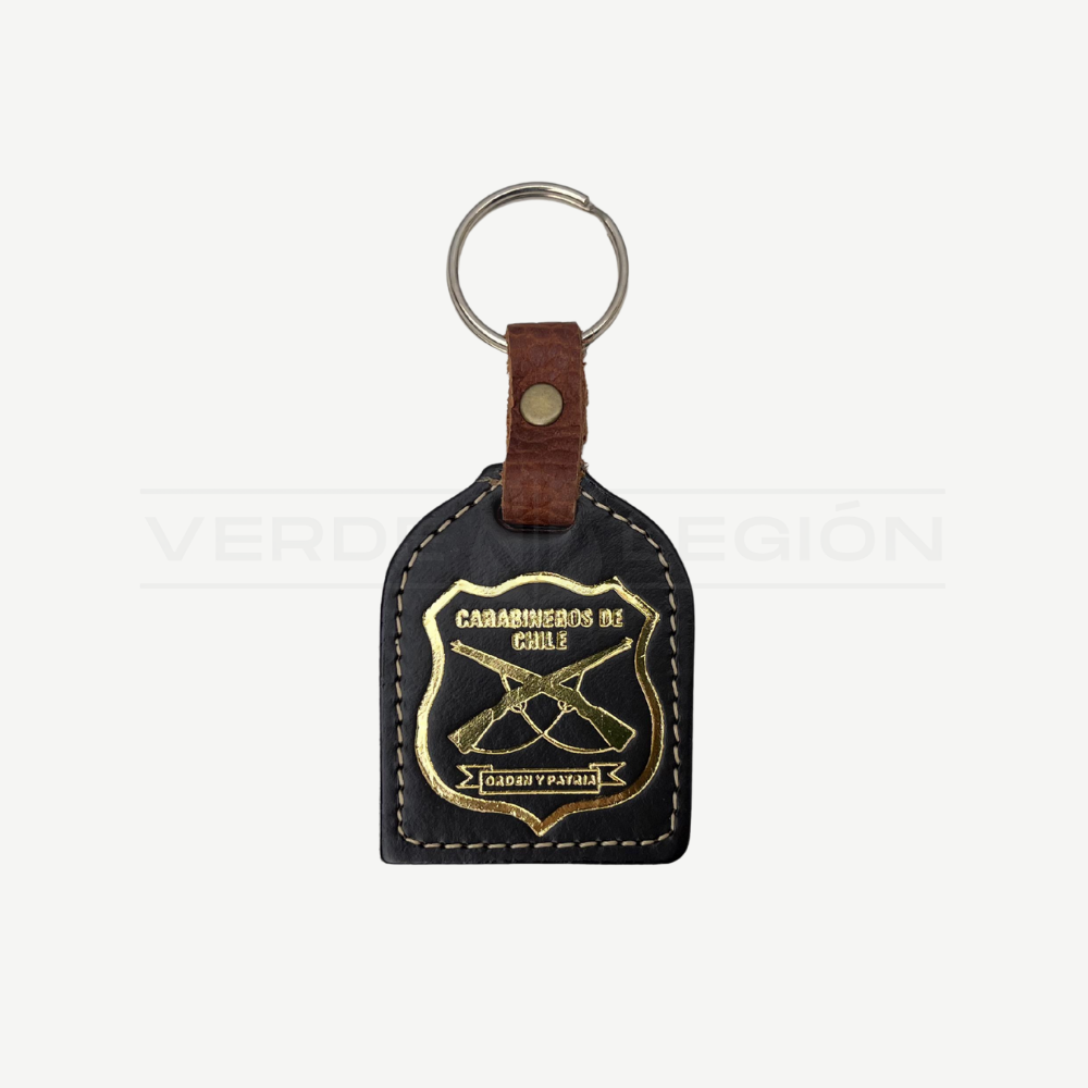 Llavero de Cuero Escudo Dorado Carabineros