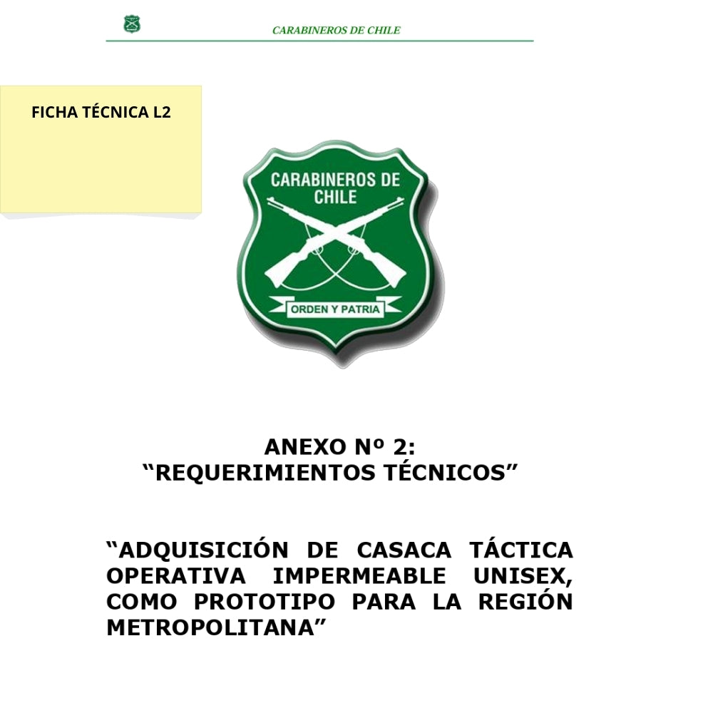 Casaca Gama Unisex (Modelo Reglamentario L2) Carabineros