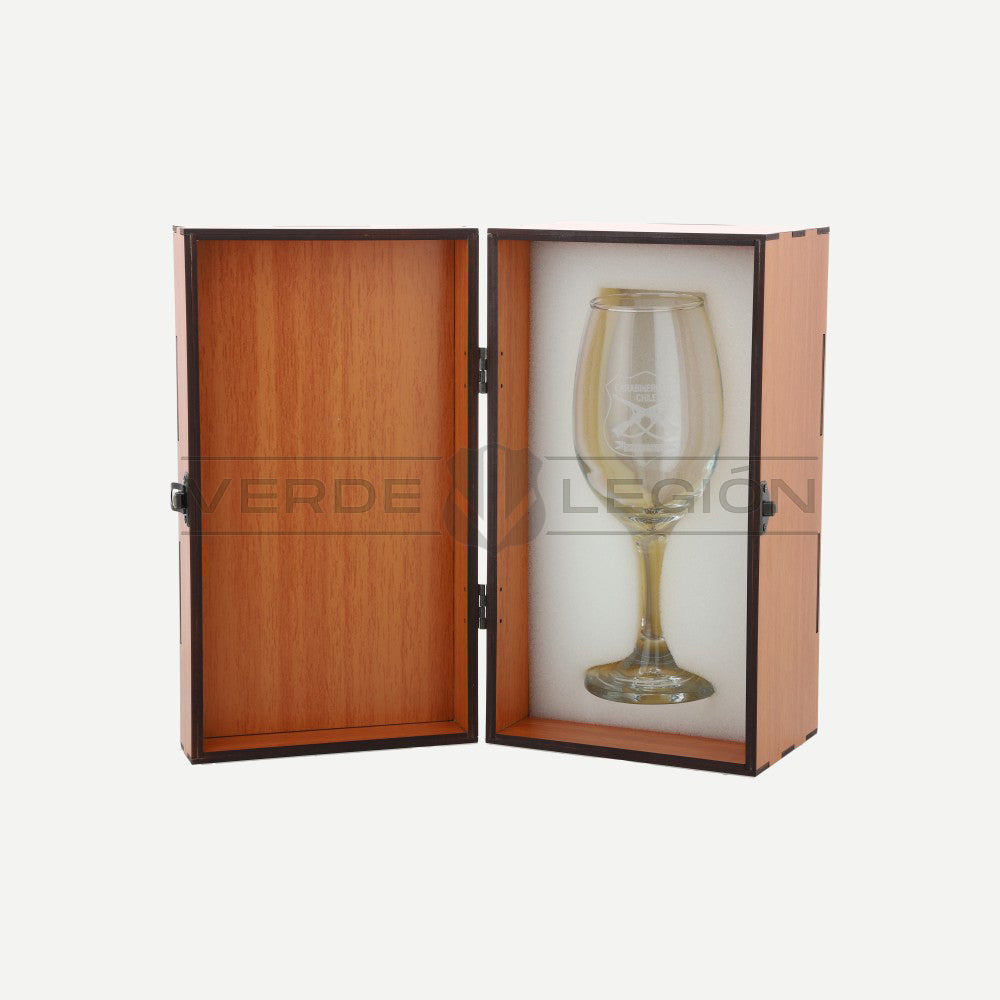 Copa de Vino Grabada en Caja Madera Escudo Carabineros