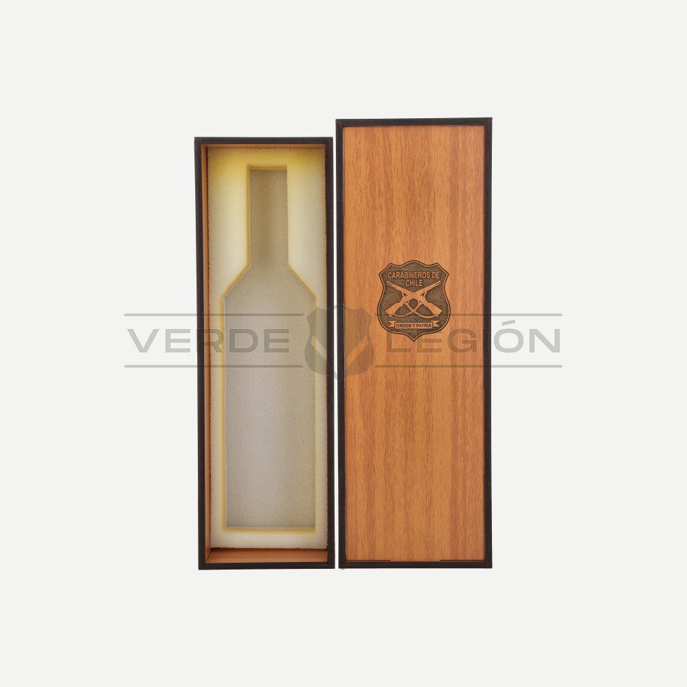 Caja Madera para Botella Escudo Carabineros (Solo Caja)