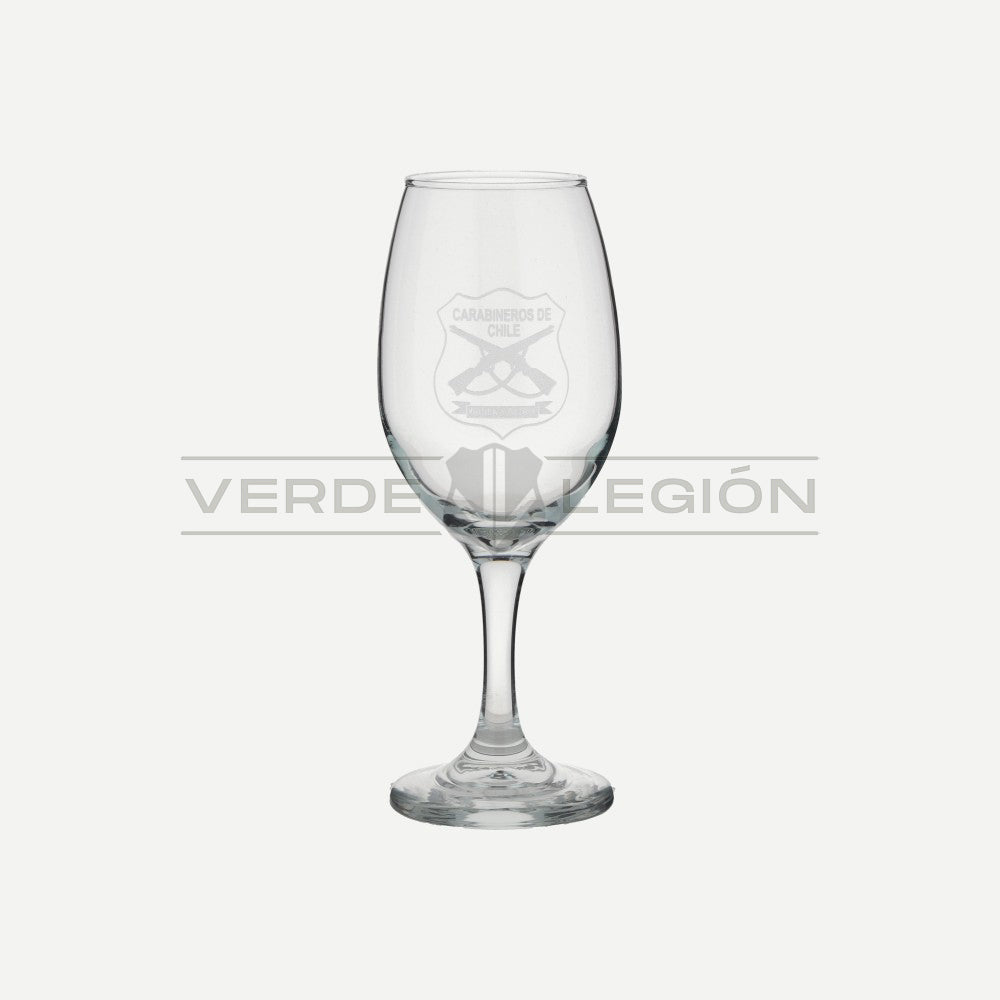 Copa de Vino Grabada en Caja Madera Escudo Carabineros