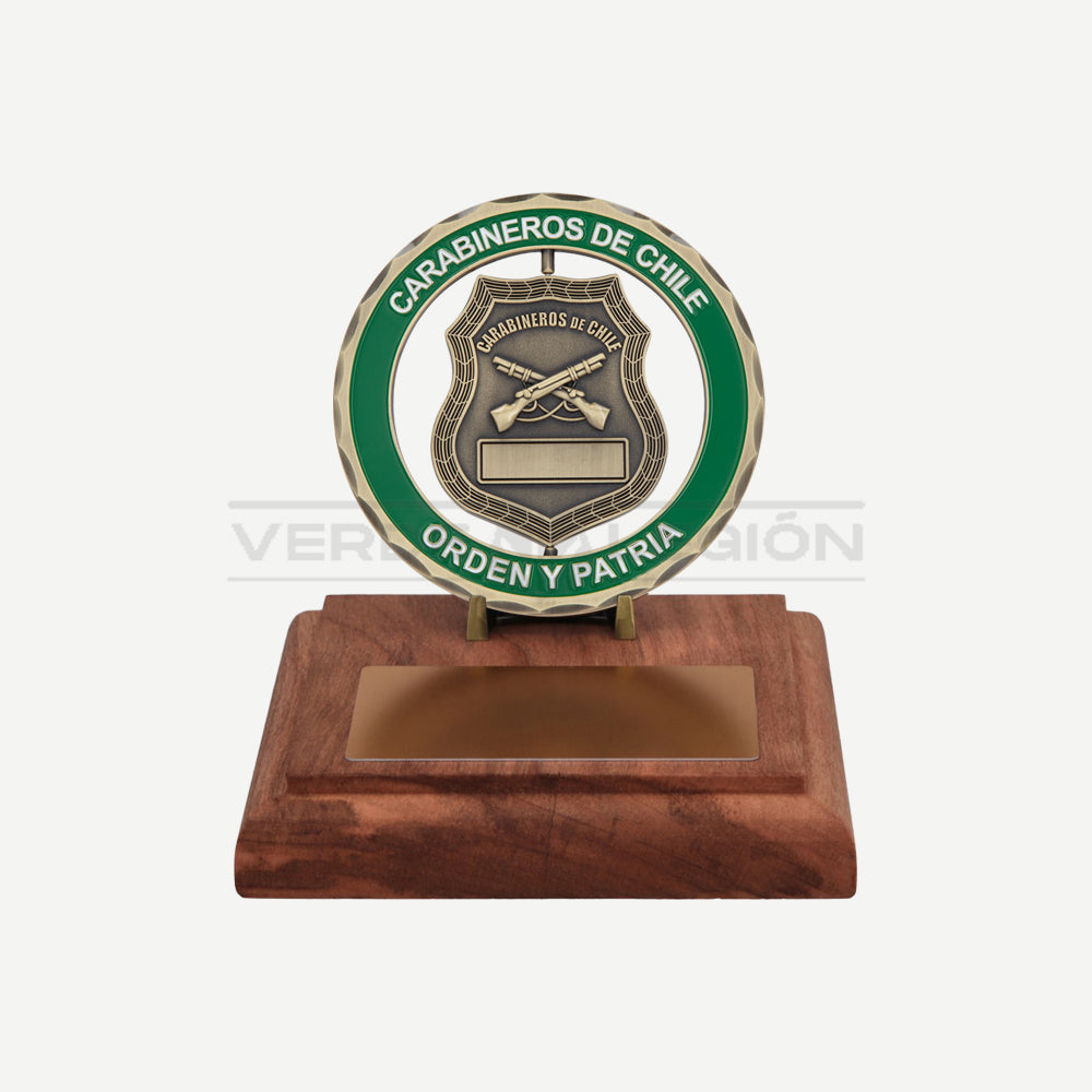 Galvano Moneda Giratoria Personalizable de Escritorio Carabineros