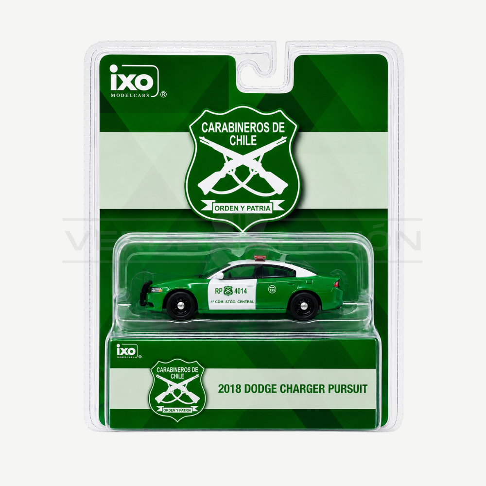 Auto a Escala Dodge Charger 2018 1:64 Verde con Blanco - Carabineros de Chile