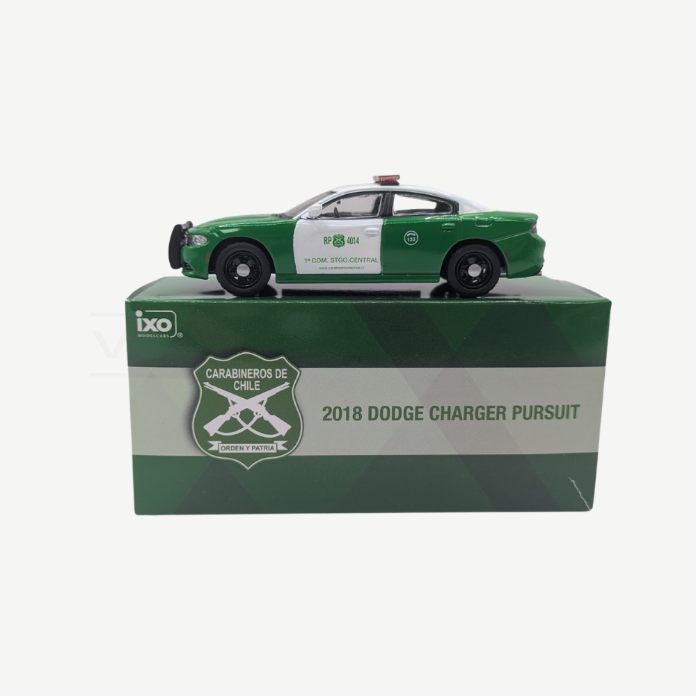 Auto a Escala Dodge Charger 2018 1:64 Verde con Blanco - Carabineros de Chile