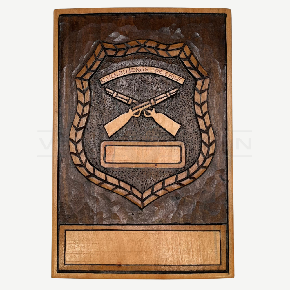 Cuadro de Madera Tallada Placa de Carabineros