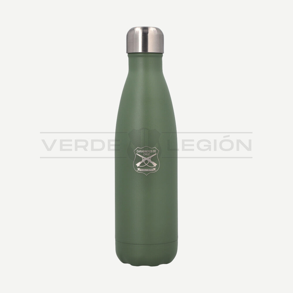 Botella Térmica Verde Escudo Carabineros de Chile 500 ml Mantiene Agua Fría y Caliente