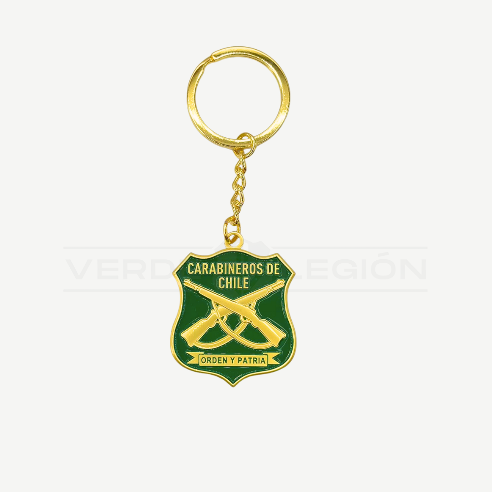 Llavero Metálico Verde Dorado Escudo Carabineros